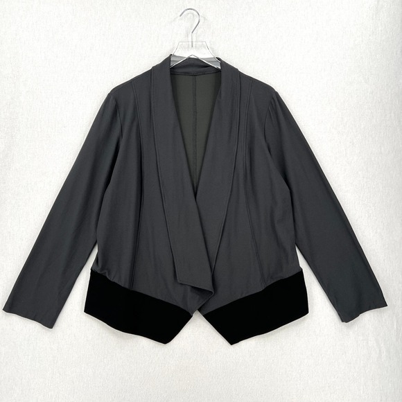 EILEEN FISHER Jacket Womens Large Gray Black Lightweight Washable Stretch Crepe - Picture 2 of 15